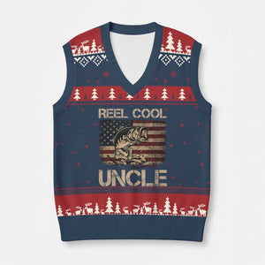 Reel Cool Uncle V-Neck Knit Sweater Vest Funny Fishing USA Flag Patriotic Fisherman Fathers Day TS10 Navy Red Print Your Wear