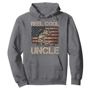 Reel Cool Uncle Hoodie Funny Fishing USA Flag Patriotic Fisherman Fathers Day TS10 Charcoal Print Your Wear