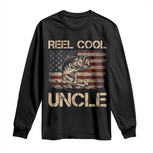 Reel Cool Uncle Long Sleeve Shirt Funny Fishing USA Flag Patriotic Fisherman Fathers Day TS10 Black Print Your Wear