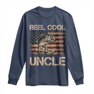 Reel Cool Uncle Long Sleeve Shirt Funny Fishing USA Flag Patriotic Fisherman Fathers Day TS10 Navy Print Your Wear
