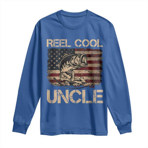 Reel Cool Uncle Long Sleeve Shirt Funny Fishing USA Flag Patriotic Fisherman Fathers Day TS10 Royal Blue Print Your Wear