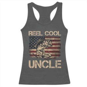 Reel Cool Uncle Racerback Tank Top Funny Fishing USA Flag Patriotic Fisherman Fathers Day TS10 Dark Heather Print Your Wear