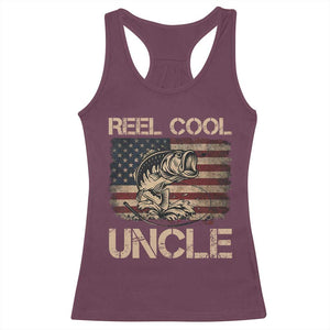 Reel Cool Uncle Racerback Tank Top Funny Fishing USA Flag Patriotic Fisherman Fathers Day TS10 Maroon Print Your Wear