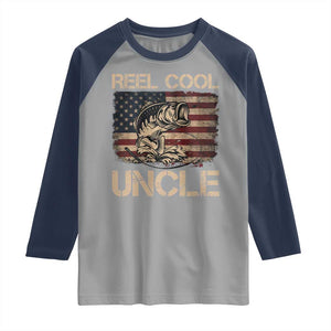 Reel Cool Uncle Raglan Shirt Funny Fishing USA Flag Patriotic Fisherman Fathers Day TS10 Sport Gray Navy Print Your Wear
