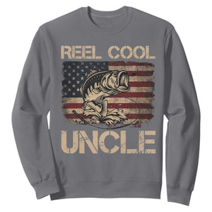 Reel Cool Uncle Sweatshirt Funny Fishing USA Flag Patriotic Fisherman Fathers Day TS10 Charcoal Print Your Wear