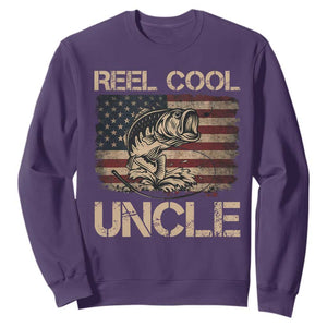 Reel Cool Uncle Sweatshirt Funny Fishing USA Flag Patriotic Fisherman Fathers Day TS10 Purple Print Your Wear