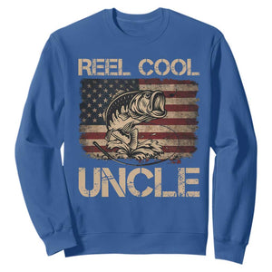 Reel Cool Uncle Sweatshirt Funny Fishing USA Flag Patriotic Fisherman Fathers Day TS10 Royal Blue Print Your Wear