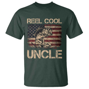 Reel Cool Uncle T Shirt Funny Fishing USA Flag Patriotic Fisherman Fathers Day TS10 Dark Forest Green Print Your Wear