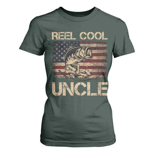 Reel Cool Uncle T Shirt For Women Funny Fishing USA Flag Patriotic Fisherman Fathers Day TS10 Dark Forest Green Print Your Wear