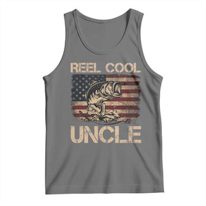 Reel Cool Uncle Tank Top Funny Fishing USA Flag Patriotic Fisherman Fathers Day TS10 Black Heather Print Your Wear