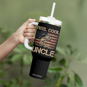 Reel Cool Uncle Tumbler With Handle Funny Fishing USA Flag Patriotic Fisherman Fathers Day TS10 Print Your Wear