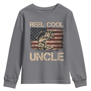 Reel Cool Uncle Youth Sweatshirt Funny Fishing USA Flag Patriotic Fisherman Fathers Day TS10 Charcoal Print Your Wear