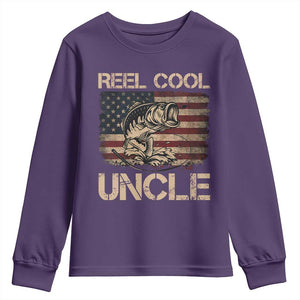 Reel Cool Uncle Youth Sweatshirt Funny Fishing USA Flag Patriotic Fisherman Fathers Day TS10 Purple Print Your Wear