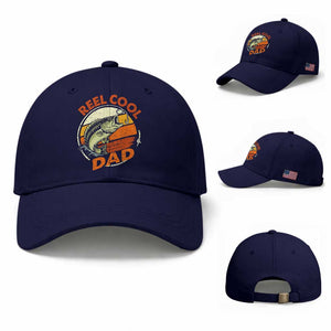 Reel Cool Dad Baseball Cap Funny Fathers Day Fishing Lover Fisherman TS10 Baseball Cap Universal Fit Dark Blue Print Your Wear