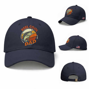 Reel Cool Dad Baseball Cap Funny Fathers Day Fishing Lover Fisherman TS10 Baseball Cap Universal Fit Navy Print Your Wear