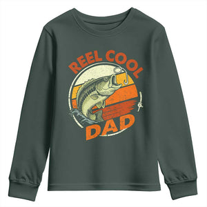 Reel Cool Dad Youth Sweatshirt Funny Fathers Day Fishing Lover Fisherman TS10 Dark Forest Green Print Your Wear