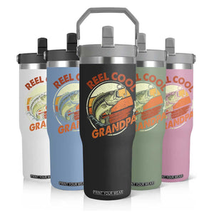 Reel Cool Grandpa Flip Straw Tumbler Funny Fathers Day Dada Fishing Lover Fisherman TS10 Print Your Wear