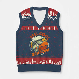Reel Cool Grandpa V-Neck Knit Sweater Vest Funny Fathers Day Dada Fishing Lover Fisherman TS10 Navy Red Print Your Wear