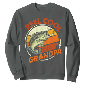 Reel Cool Grandpa Sweatshirt Funny Fathers Day Dada Fishing Lover Fisherman TS10 Dark Heather Print Your Wear