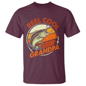 Reel Cool Grandpa T Shirt Funny Fathers Day Dada Fishing Lover Fisherman TS10 Maroon Print Your Wear