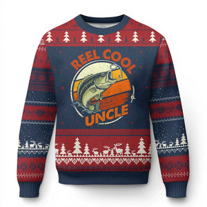 Uncle Fishing Ugly Christmas Sweater Reel Cool Uncle Funny Fathers Day Fisherman TS10 Navy Red Print Your Wear