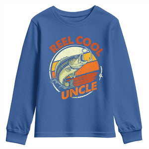 Uncle Fishing Youth Sweatshirt Reel Cool Uncle Funny Fathers Day Fisherman TS10 Royal Blue Print Your Wear