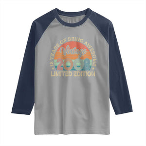 Vintage 2008 18th Birthday Gifts Raglan Shirt Limited Edition 18 Year Old Bday TS10 Sport Gray Navy Print Your Wear