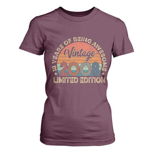 Vintage 2008 18th Birthday Gifts T Shirt For Women Limited Edition 18 Year Old Bday TS10 Maroon Print Your Wear