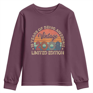 Vintage 2008 18th Birthday Gifts Youth Sweatshirt Limited Edition 18 Year Old Bday TS10 Maroon Print Your Wear