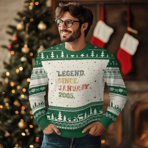 21st Birthday Gifts Ugly Christmas Sweater Retro 21 Years Old Legend Since January 2005 TS10 Beige Green Print Your Wear