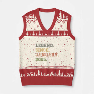 21st Birthday Gifts V-Neck Knit Sweater Vest Retro 21 Years Old Legend Since January 2005 TS10 Beige Red Print Your Wear