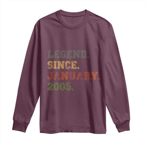 21st Birthday Gifts Long Sleeve Shirt Retro 21 Years Old Legend Since January 2005 TS10 Maroon Print Your Wear