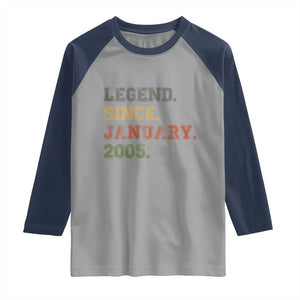 21st Birthday Gifts Raglan Shirt Retro 21 Years Old Legend Since January 2005 TS10 Sport Gray Navy Print Your Wear