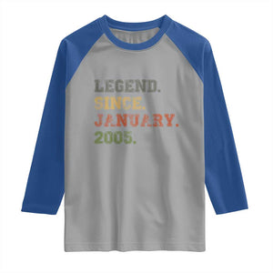 21st Birthday Gifts Raglan Shirt Retro 21 Years Old Legend Since January 2005 TS10 Sport Gray Royal Print Your Wear