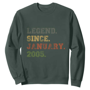 21st Birthday Gifts Sweatshirt Retro 21 Years Old Legend Since January 2005 TS10 Dark Forest Green Print Your Wear