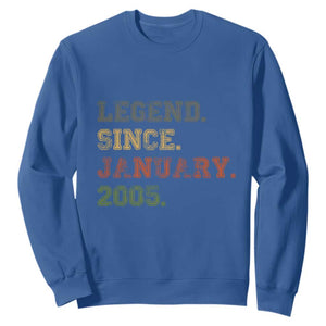 21st Birthday Gifts Sweatshirt Retro 21 Years Old Legend Since January 2005 TS10 Royal Blue Print Your Wear