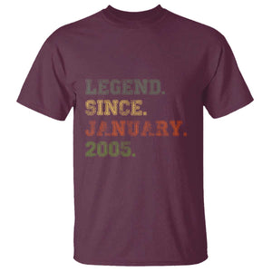 21st Birthday Gifts T Shirt Retro 21 Years Old Legend Since January 2005 TS10 Maroon Print Your Wear