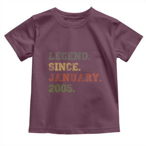 21st Birthday Gifts Toddler T Shirt Retro 21 Years Old Legend Since January 2005 TS10 Maroon Print Your Wear