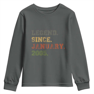21st Birthday Gifts Youth Sweatshirt Retro 21 Years Old Legend Since January 2005 TS10 Dark Heather Print Your Wear