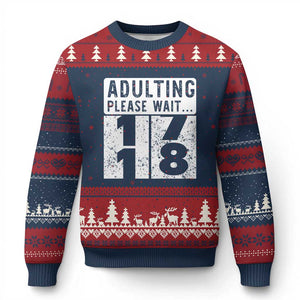 Happy 18th Birthday Ugly Christmas Sweater Adulting Please Wait 18 Year Old Bday Gifts TS10 Navy Red Print Your Wear