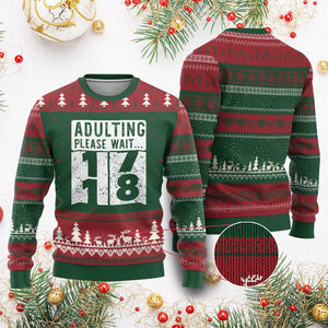 Happy 18th Birthday Ugly Christmas Sweater Adulting Please Wait 18 Year Old Bday Gifts TS10 Red Green Print Your Wear