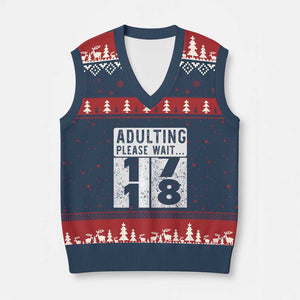 Happy 18th Birthday V-Neck Knit Sweater Vest Adulting Please Wait 18 Year Old Bday Gifts TS10 Navy Red Print Your Wear