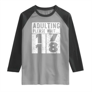 Happy 18th Birthday Raglan Shirt Adulting Please Wait 18 Year Old Bday Gifts TS10 Sport Gray Black Print Your Wear