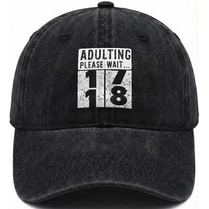 Happy 18th Birthday Washed Cotton Baseball Cap Adulting Please Wait 18 Year Old Bday Gifts