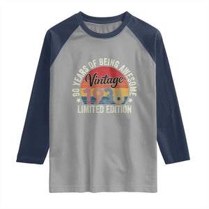 Funny 90th Birthday Raglan Shirt Vintage 1936 Limited Edition 90 Year Old Bday Gifts TS10 Sport Gray Navy Print Your Wear