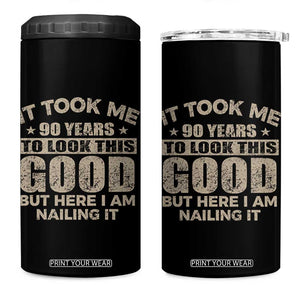 Funny 90th Birthday 4 in 1 Can Cooler Tumbler Retro Grandpa Grandma Bday Gift TS10 One Size: 16 oz Black Print Your Wear