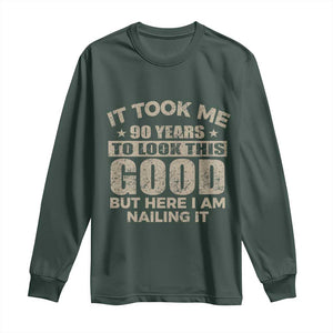 Funny 90th Birthday Long Sleeve Shirt Retro Grandpa Grandma Bday Gift TS10 Dark Forest Green Print Your Wear