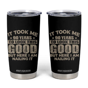 Funny 90th Birthday Tumbler Cup Retro Grandpa Grandma Bday Gift TS10 Black Print Your Wear