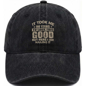 Funny 90th Birthday Washed Cotton Baseball Cap Retro Grandpa Grandma Bday Gift