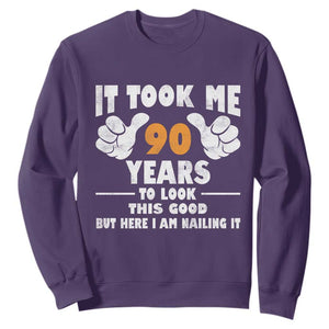 Funny 90th Birthday Sweatshirt It Took Me 90 Years To Look This Good TS10 Purple Print Your Wear